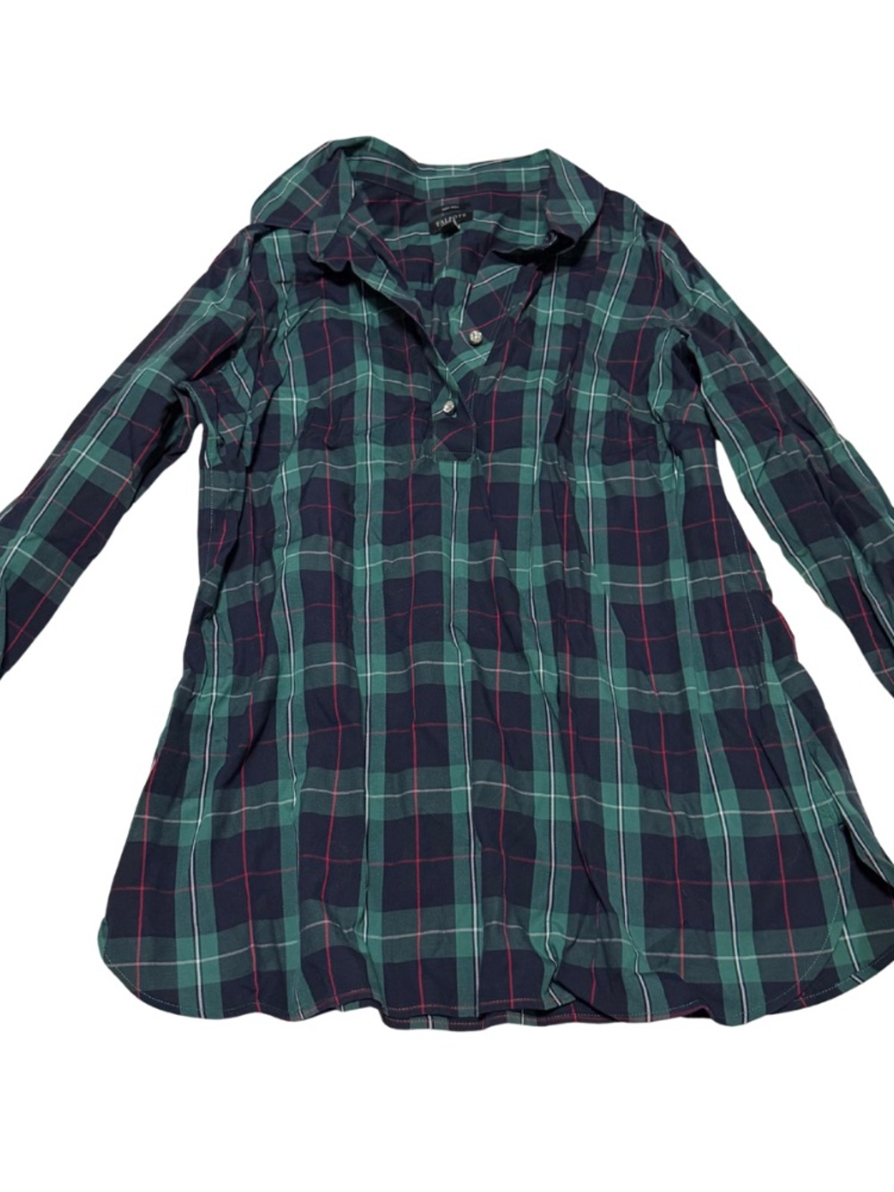 Talbots Womens Plaid Green & Navy Long-Sleeve Tunic Shirt - 2P petite
